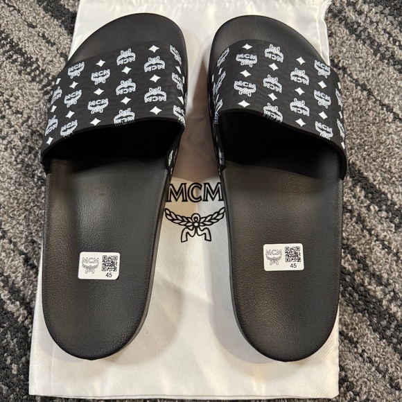 MCM Monogram Slides Black & White Mens Size 12 (45 eu) - Picture 3 of 5